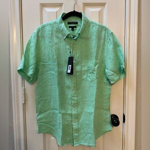 NWT Men’s M Banana Republic Slim-Fit Lightweight Linen Resort Shirt, Green.